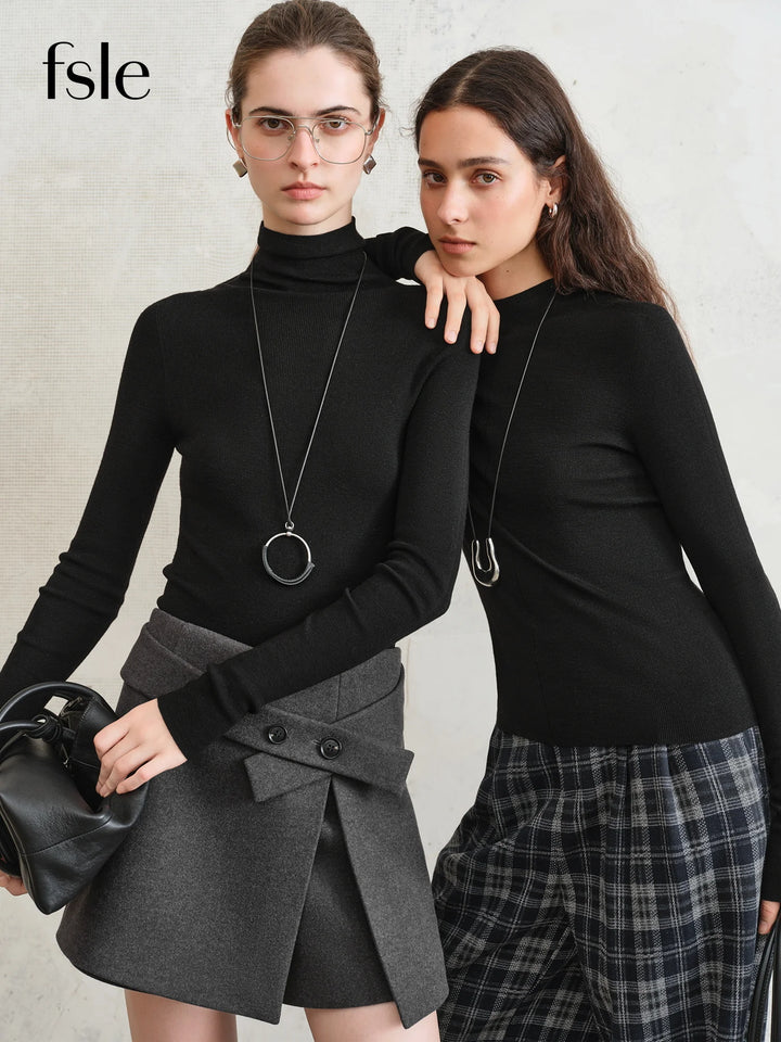 FSLE【Premium Series】German Biella Wool Autumn Super Fine Washable Seamless One-Piece Mock Neck Thermal Base Layer Shirt Women