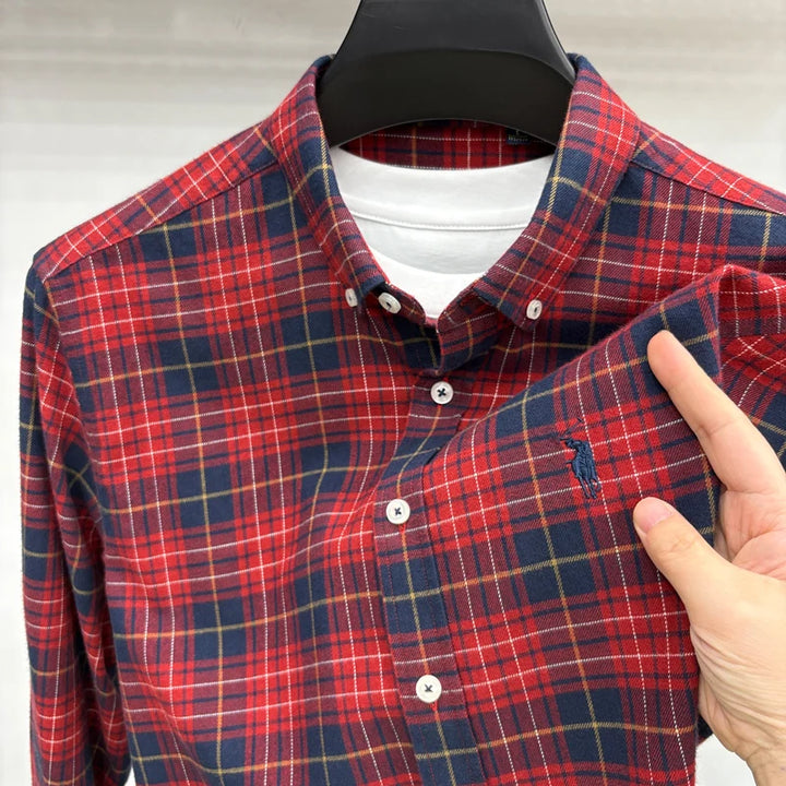 Luxury Brand Embroidery 100% Cotton Long Sleeved Shirt Men
