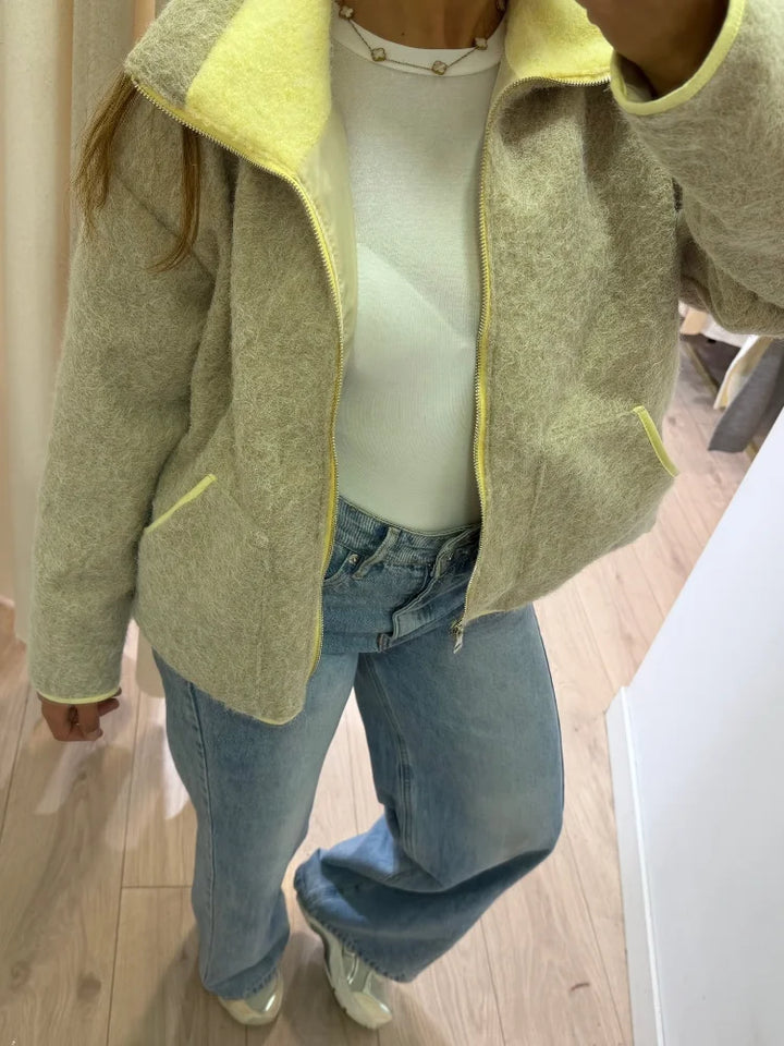 Fashion Contrasting Knitted Cardigan Elegant Long Sleeve Pockets Zipper Women Warm Sweater 2026 Spring Street Lady Chic Outwear