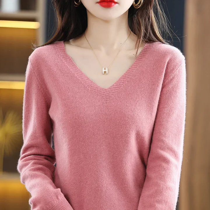 Autumn Winter Women Sweater 2026 Korean Fashion Knitwears Warm Long Sleeve V-neck Knit Pullovers Slim Fit Bottoming Shirt Jumper