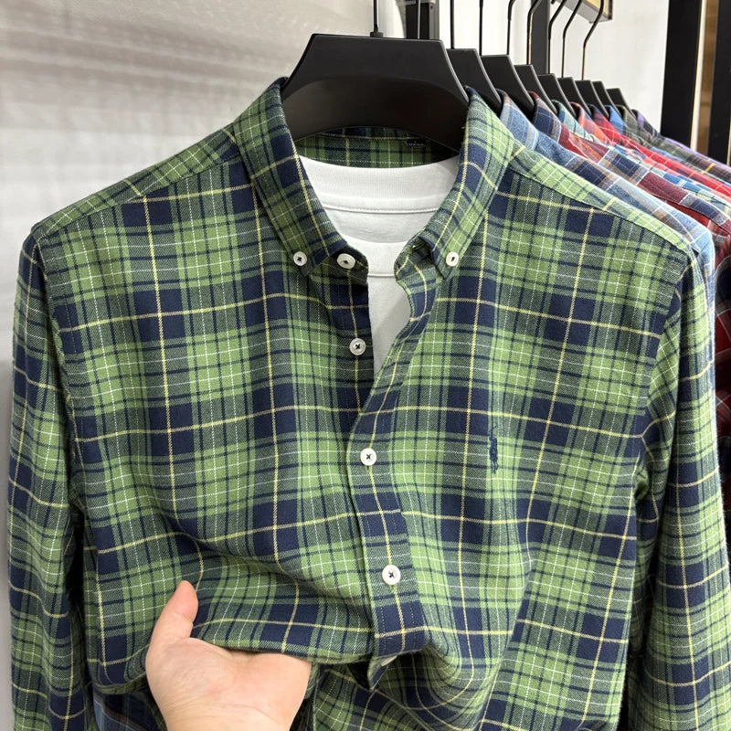 Luxury Brand Embroidery 100% Cotton Long Sleeved Shirt Men
