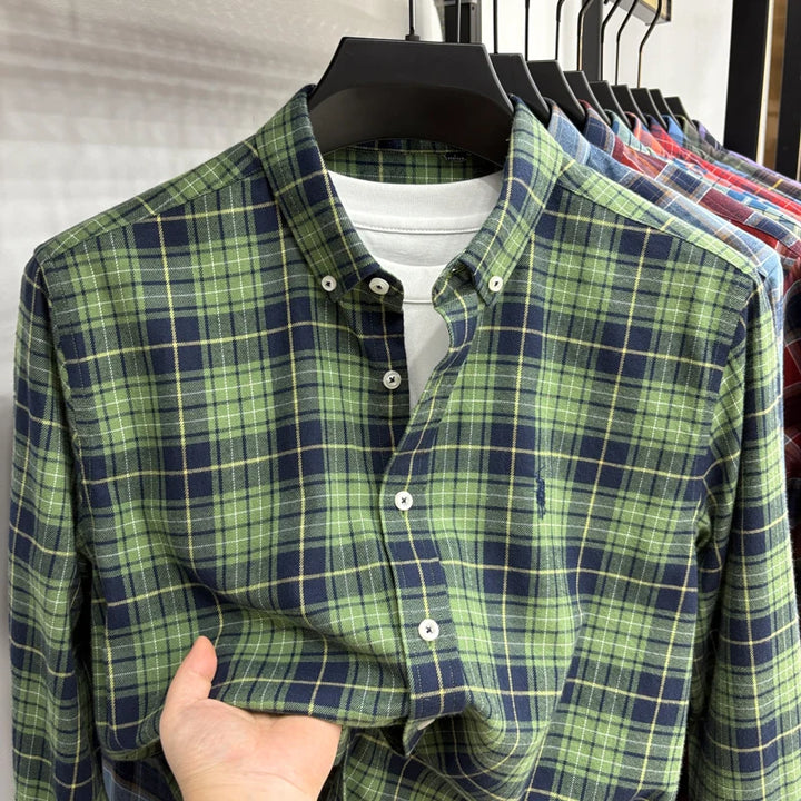Luxury Brand Embroidery 100% Cotton Long Sleeved Shirt Men