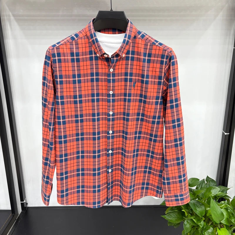 Luxury Brand Embroidery 100% Cotton Long Sleeved Shirt Men