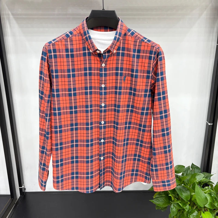 Luxury Brand Embroidery 100% Cotton Long Sleeved Shirt Men