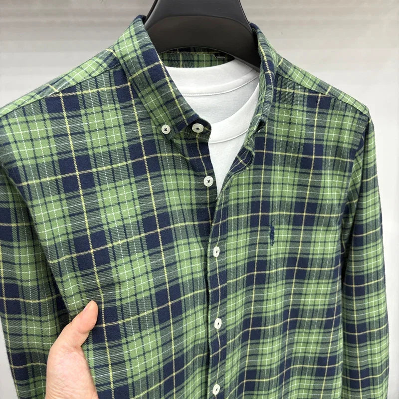 Luxury Brand Embroidery 100% Cotton Long Sleeved Shirt Men