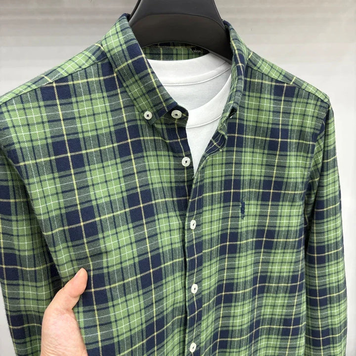 Luxury Brand Embroidery 100% Cotton Long Sleeved Shirt Men