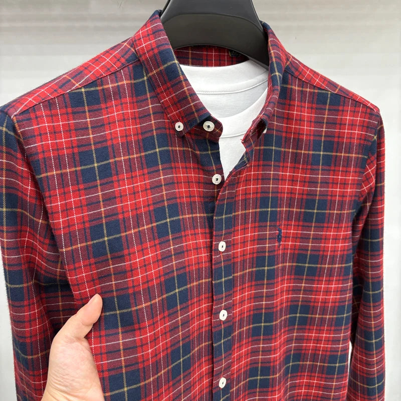 Luxury Brand Embroidery 100% Cotton Long Sleeved Shirt Men