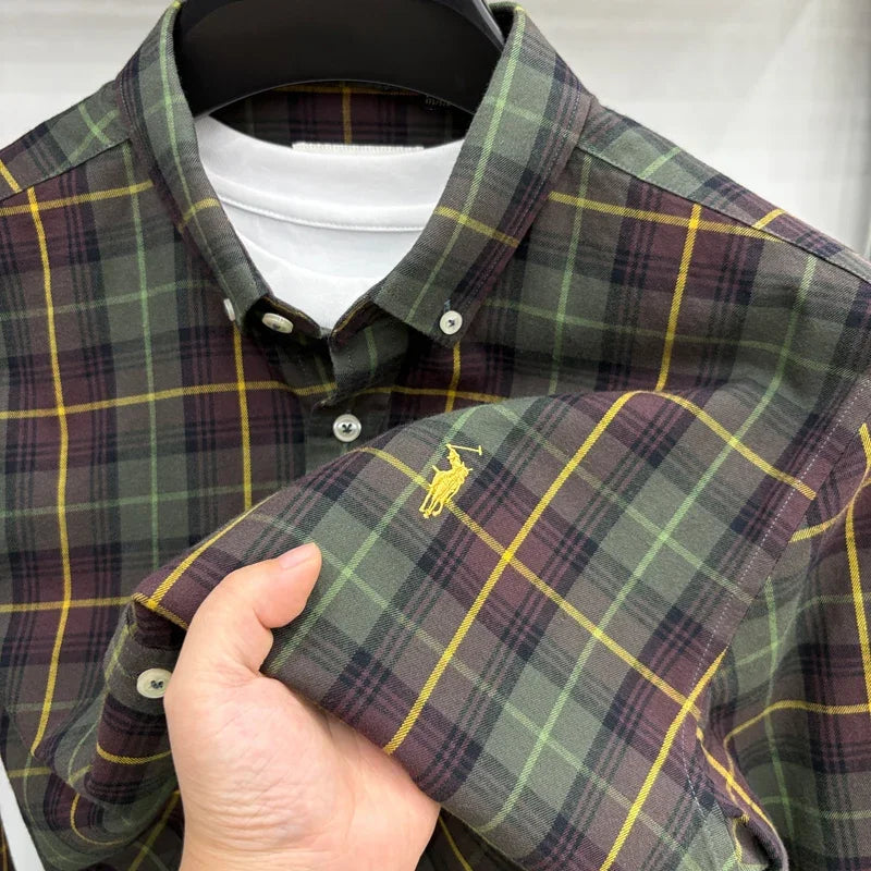 Luxury Brand Embroidery 100% Cotton Long Sleeved Shirt Men