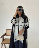 Retro Printed Pleated Windbreaker Women's Patchwork Collar Belt Long Windbreaker Jacket Saudi Arabia New Muslim Abaya