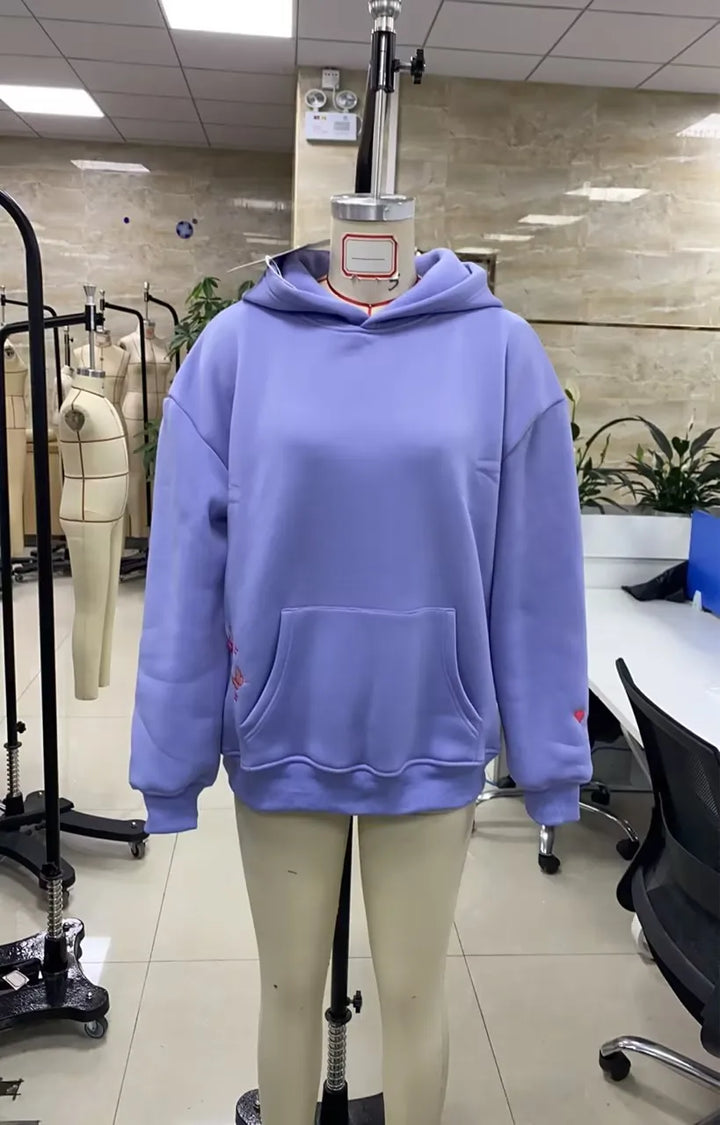 Combhasaki Women's Y2K Floral Letter Embroidered Hooded Pullover Cozy Stylish Long Sleeve Loose Sweatshirts with Kangaroo Pocket