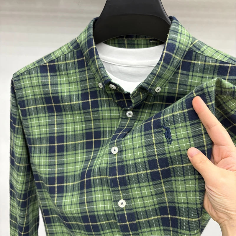 Luxury Brand Embroidery 100% Cotton Long Sleeved Shirt Men