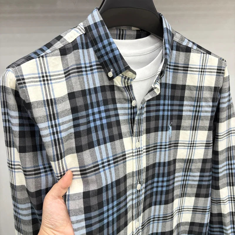 Luxury Brand Embroidery 100% Cotton Long Sleeved Shirt Men