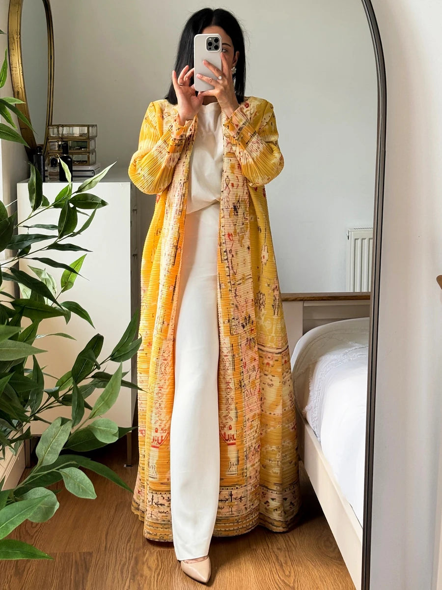 Abaya Ramadan 2025 Luxury Evening Formal Robe For Women Casual Elegant Dubai Pleated Long Sleeve Cardigan Trench Coats Female
