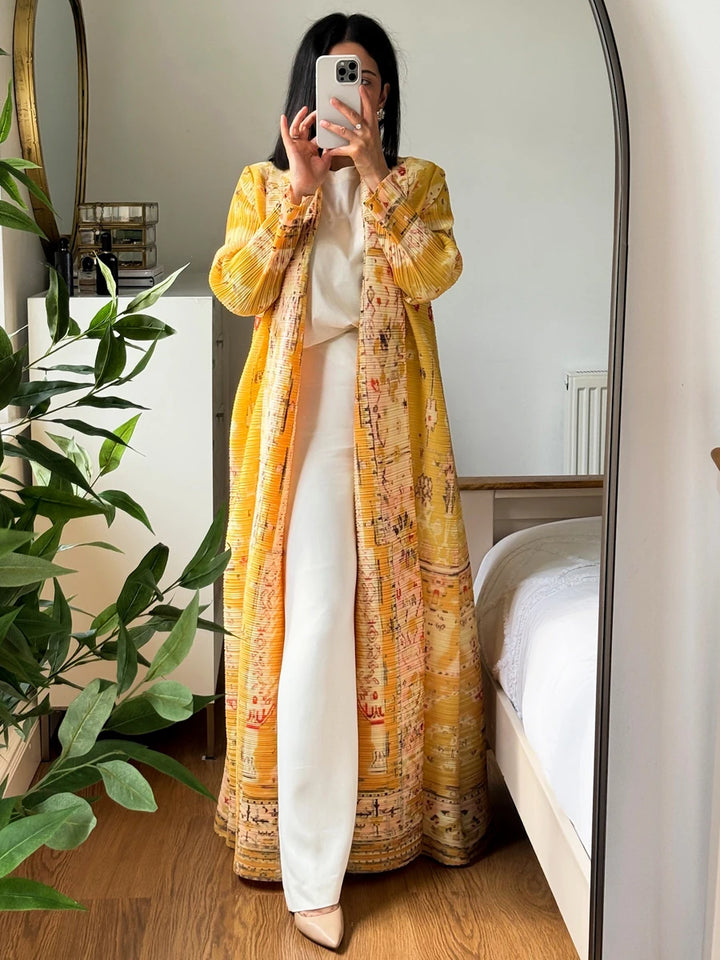 Abaya Ramadan 2025 Luxury Evening Formal Robe For Women Casual Elegant Dubai Pleated Long Sleeve Cardigan Trench Coats Female