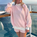 Striped Sweatshirt Sets for Women 2 Piece Shorts Outfits Y2k Long Sleeve High Neck Pullover and Shorts Lounge Fall Tracksuit