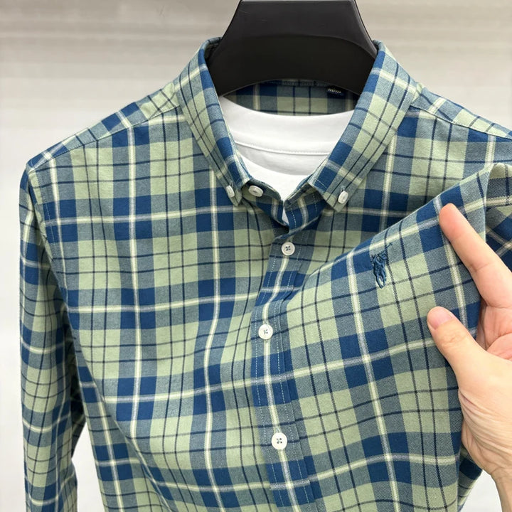 Luxury Brand Embroidery 100% Cotton Long Sleeved Shirt Men