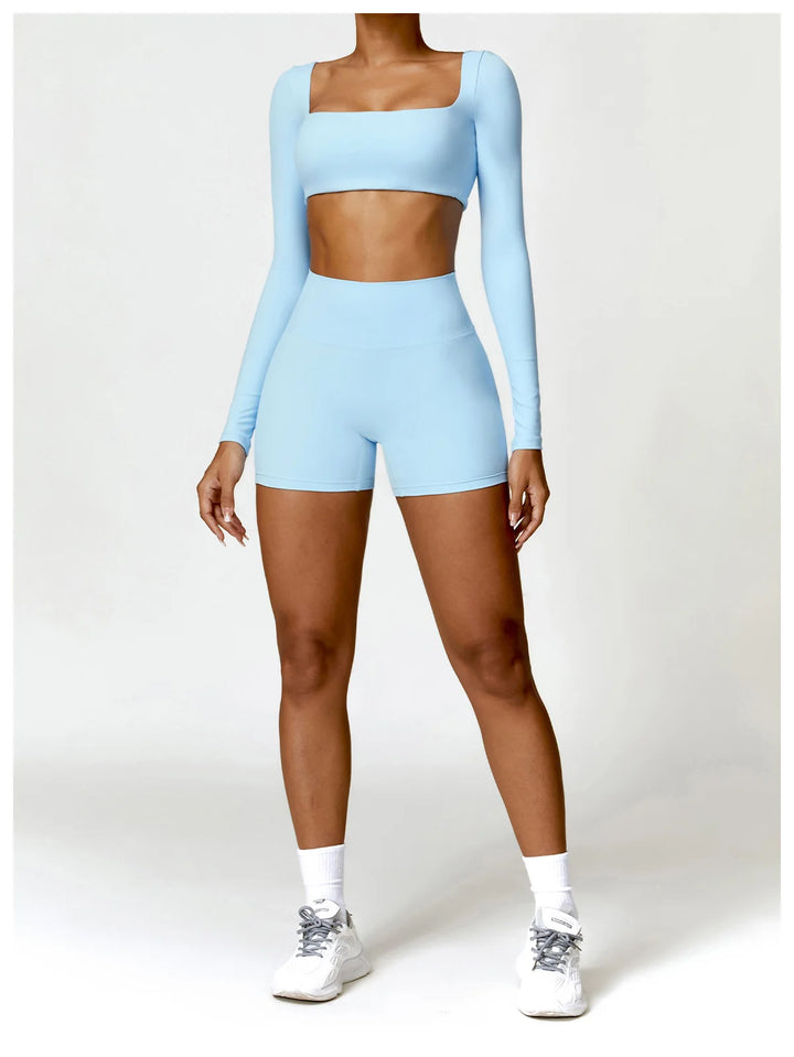 Hearuisavy Casual Quick Dry Sportswear Women Square Neck Gym Top Women Fitness Sports Crop Top Female Long Sleeve Yoga Clothing
