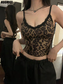 NUOMICI Y2K Sexy Leopard Print Tank Tops For Women's Clothing 2025 New Black Lace Vest women's Top Party/Music Festival