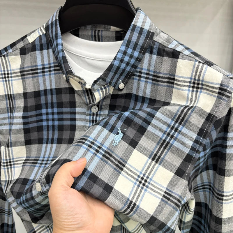 Luxury Brand Embroidery 100% Cotton Long Sleeved Shirt Men