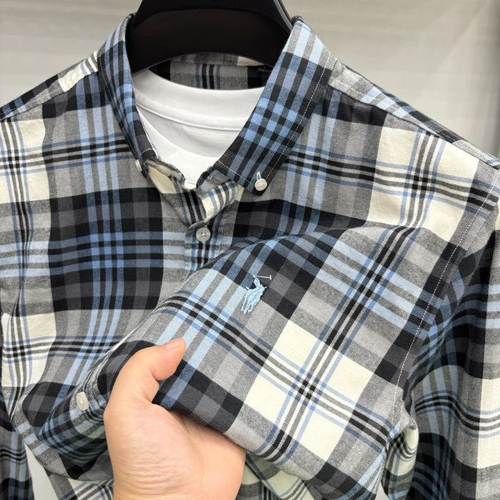 Luxury Brand Embroidery 100% Cotton Long Sleeved Shirt Men