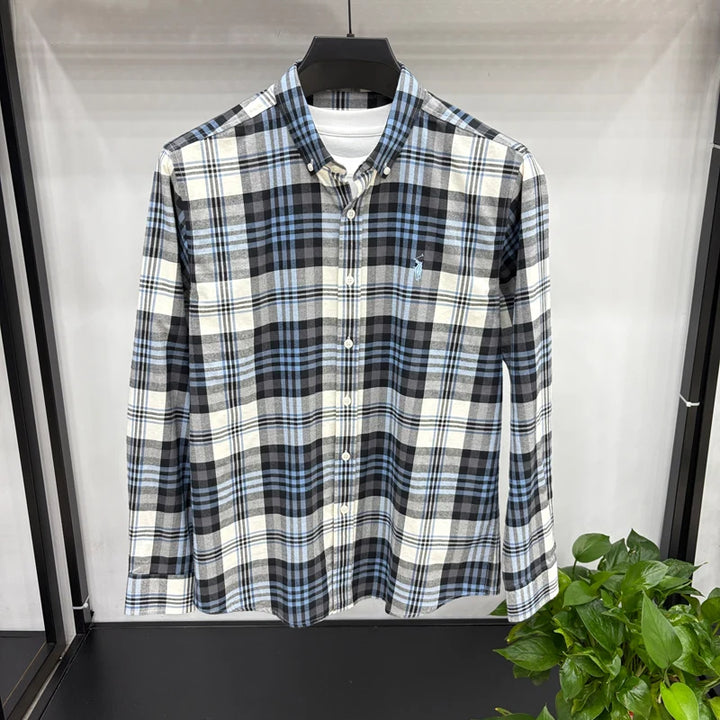 Luxury Brand Embroidery 100% Cotton Long Sleeved Shirt Men