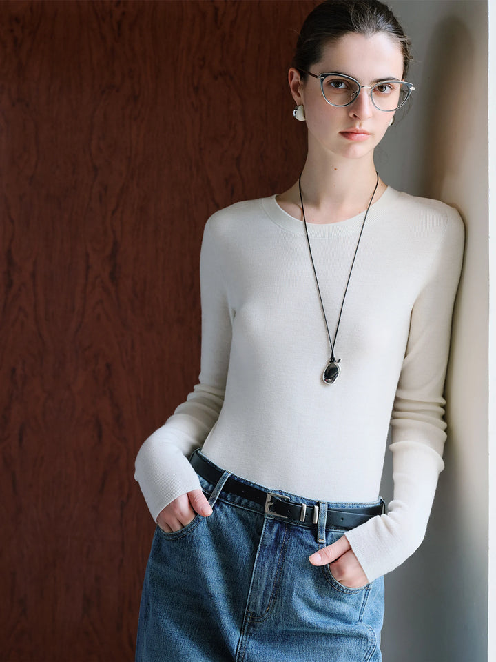 FSLE【Premium Series】German Biella Wool Autumn Super Fine Washable Seamless One-Piece Mock Neck Thermal Base Layer Shirt Women