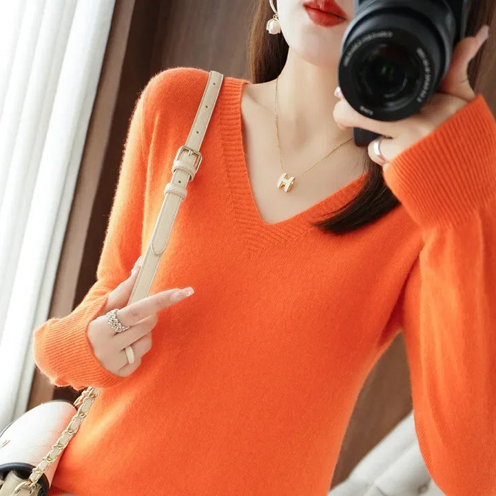 Autumn Winter Women Sweater 2026 Korean Fashion Knitwears Warm Long Sleeve V-neck Knit Pullovers Slim Fit Bottoming Shirt Jumper