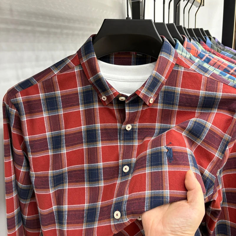 Luxury Brand Embroidery 100% Cotton Long Sleeved Shirt Men