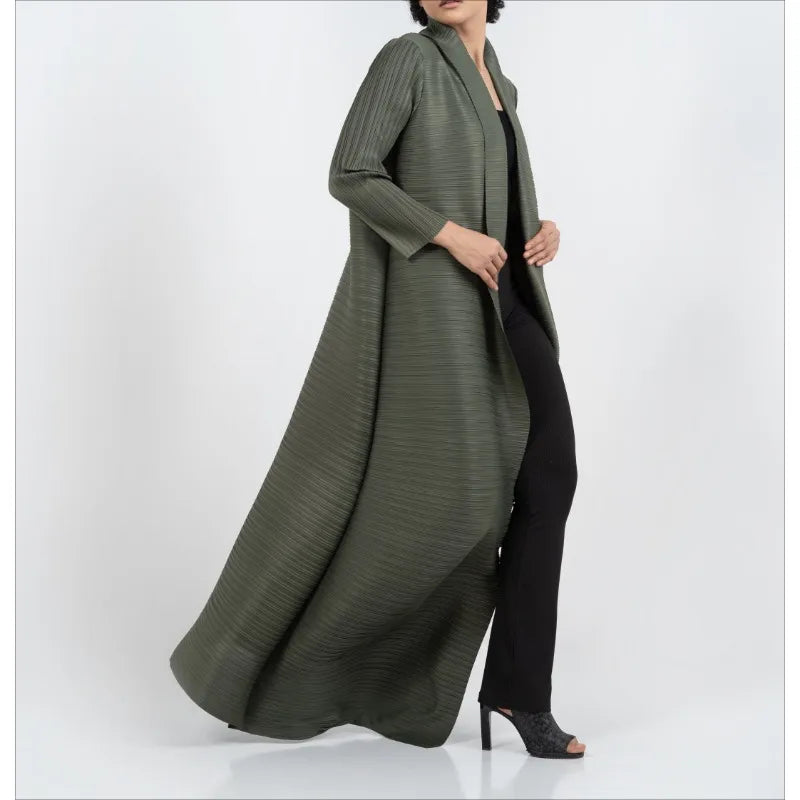 Retro Printed Pleated Windbreaker Women's Patchwork Collar Belt Long Windbreaker Jacket Saudi Arabia New Muslim Abaya