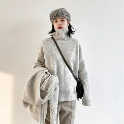 CHIC VEN Women's Sweater Autumn Winter New Turtleneck Knit Pullover Loose Clothes for Women Warm Solid Basic Female Tops 2023