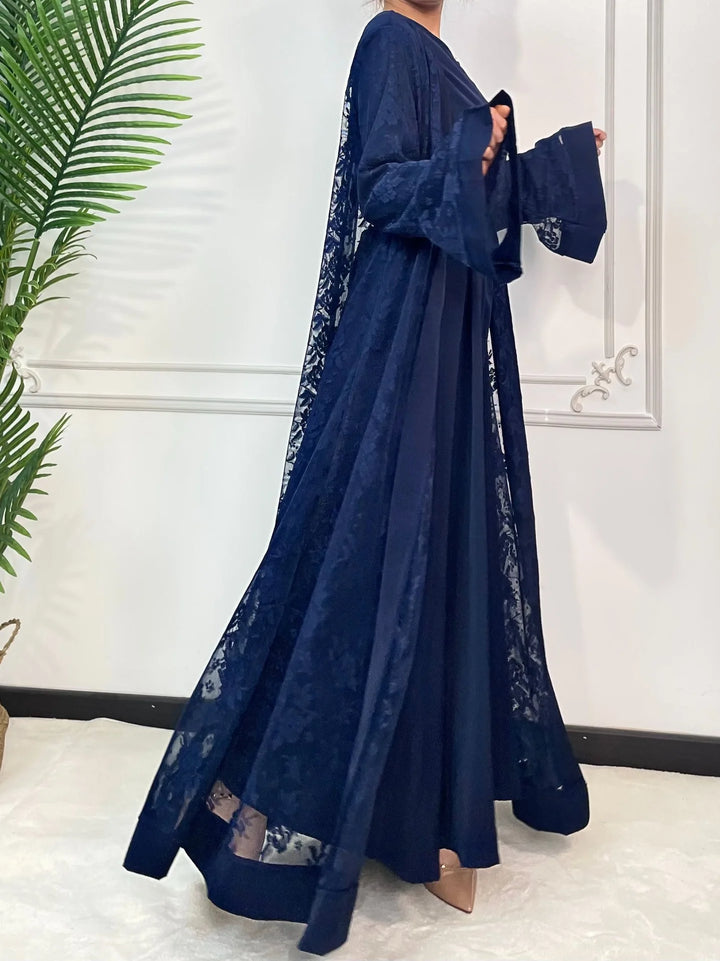 Ramadan Eid Prayer Lace Abaya 2 Piece Set Inner Dress Women Flare Sleeve Long Abayas Kaftan Djellaba Dubai Party Vestidos 2026