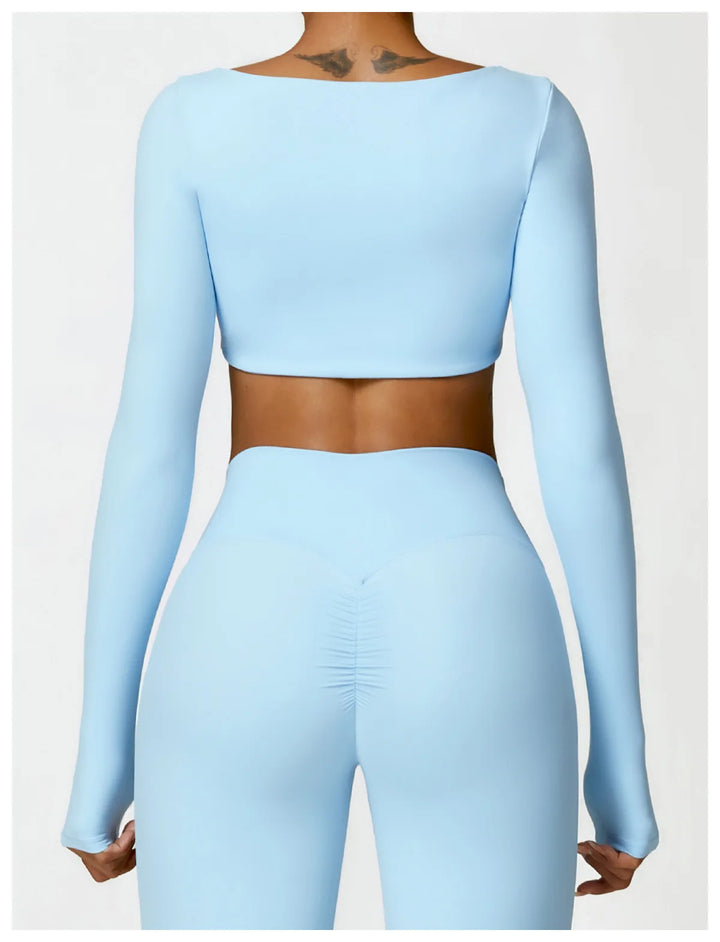 Hearuisavy Casual Quick Dry Sportswear Women Square Neck Gym Top Women Fitness Sports Crop Top Female Long Sleeve Yoga Clothing