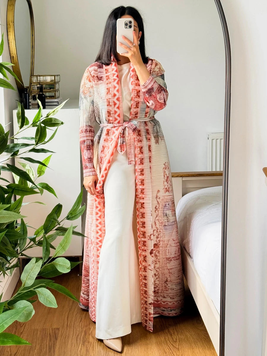 Abaya Ramadan 2025 Luxury Evening Formal Robe For Women Casual Elegant Dubai Pleated Long Sleeve Cardigan Trench Coats Female