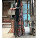 Retro Printed Pleated Windbreaker Women's Patchwork Collar Belt Long Windbreaker Jacket Saudi Arabia New Muslim Abaya