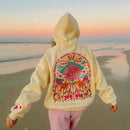 Combhasaki Women's Y2K Floral Letter Embroidered Hooded Pullover Cozy Stylish Long Sleeve Loose Sweatshirts with Kangaroo Pocket