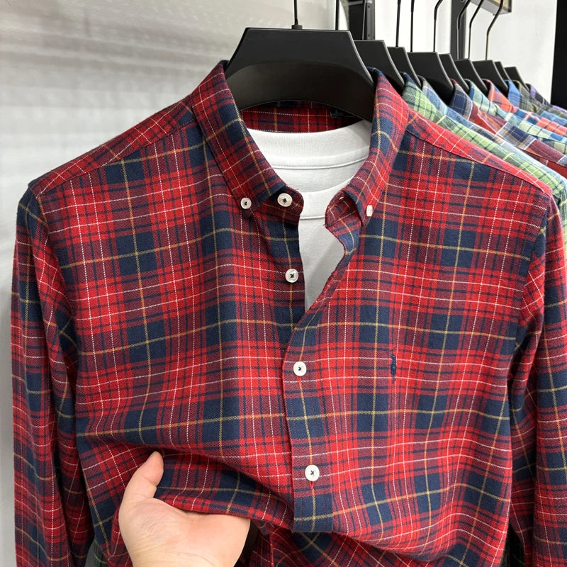 Luxury Brand Embroidery 100% Cotton Long Sleeved Shirt Men