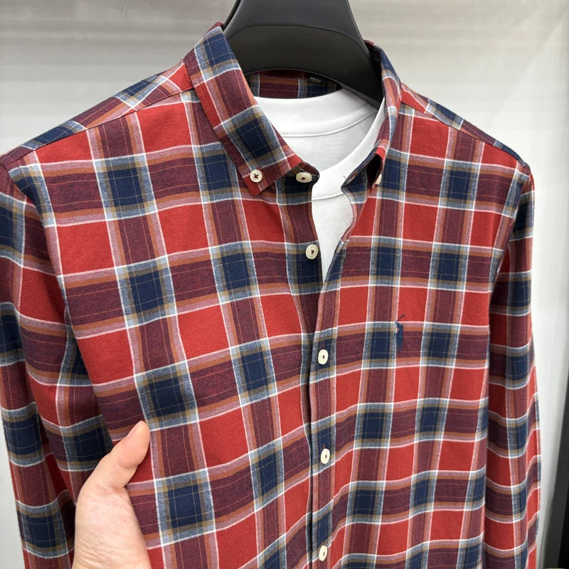 Luxury Brand Embroidery 100% Cotton Long Sleeved Shirt Men