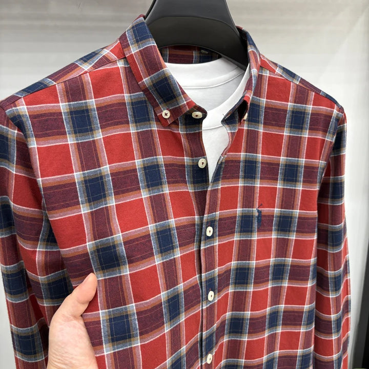Luxury Brand Embroidery 100% Cotton Long Sleeved Shirt Men