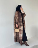 Retro Printed Pleated Windbreaker Women's Patchwork Collar Belt Long Windbreaker Jacket Saudi Arabia New Muslim Abaya