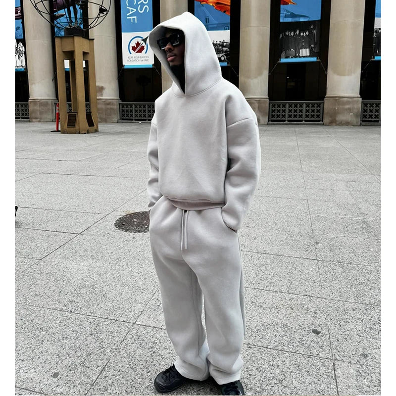 Male Autumn New 2 Piece Set Casual Solid Couple's Hooded Sweatshirt Loose Sweatpants Jogging Sweatshirt Trousers Outfits Suits ﻿