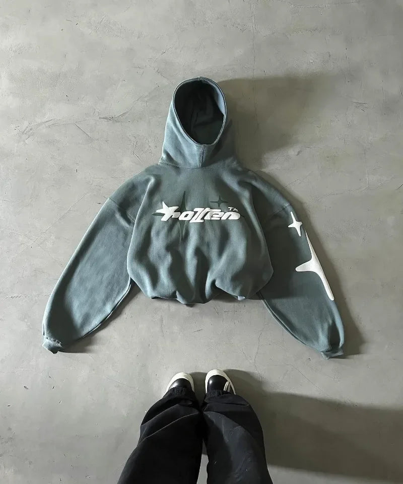 Retro Gothic Men Hoodie New American High Street TrendY2k Harajuku Men Loose and Casual Sweatshirt