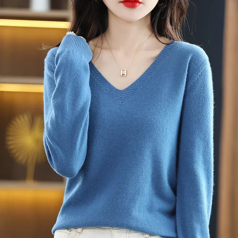 Autumn Winter Women Sweater 2026 Korean Fashion Knitwears Warm Long Sleeve V-neck Knit Pullovers Slim Fit Bottoming Shirt Jumper