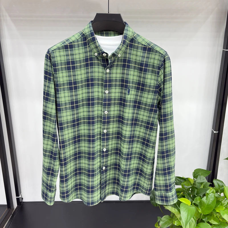 Luxury Brand Embroidery 100% Cotton Long Sleeved Shirt Men