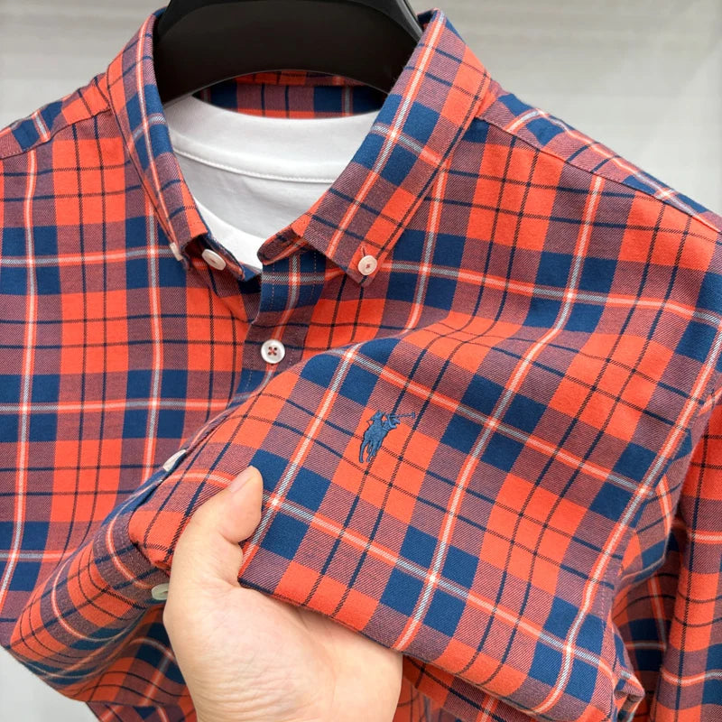 Luxury Brand Embroidery 100% Cotton Long Sleeved Shirt Men