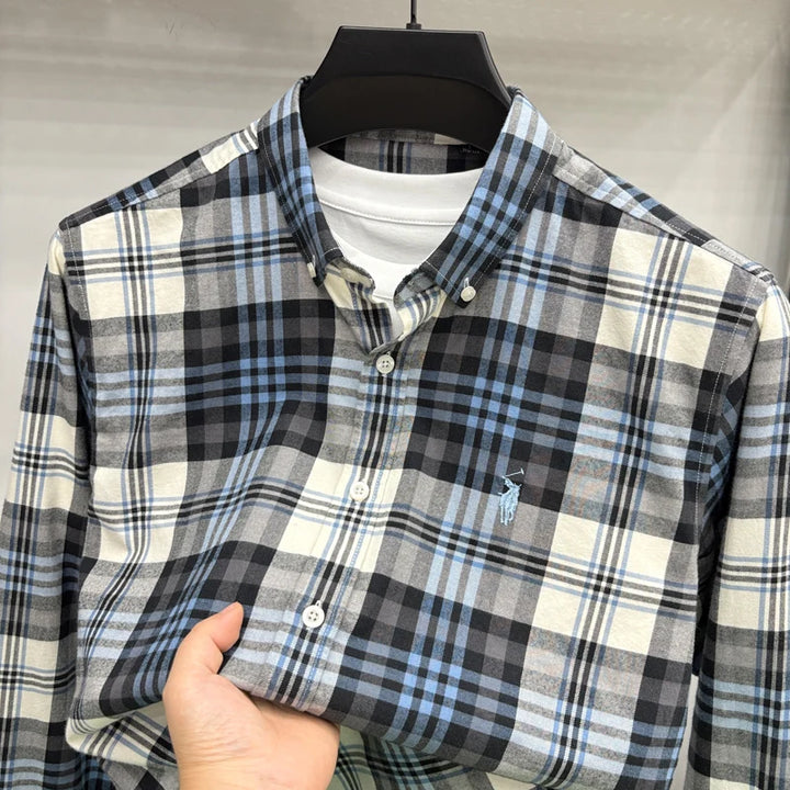 Luxury Brand Embroidery 100% Cotton Long Sleeved Shirt Men